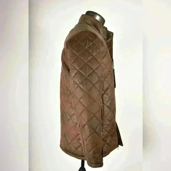 NWT RAINFOREST Brown Tan Faux Quilted  Diamond Suede Hooded Car Coat 40R Medium - Picture 4 of 12